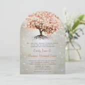 Nur Peachy Coral Heart Leaf Tree Wedding Einladung (Stehend Vorderseite)