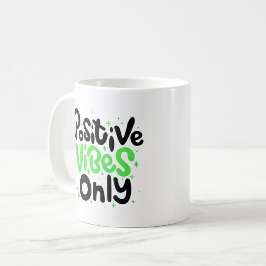 Nur "Positive Vibes", grün und schwarz Kaffeetasse (Vorderseite Links)