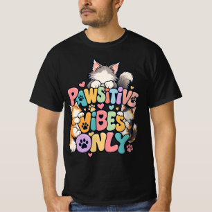 Nur positive Vibes Pastell-Cartoon-Katzen-Art Desi T-Shirt