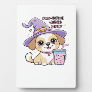 Nur positive Vibes Süßer Hund mit Bubble Tea Hal Fotoplatte