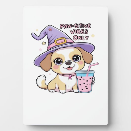 Nur positive Vibes Süßer Hund mit Bubble Tea Hal Fotoplatte (Vorderseite)