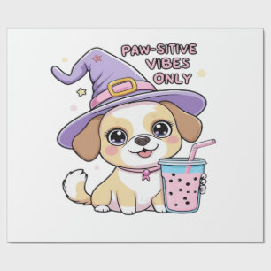Nur positive Vibes süßer Hund mit Bubble Tea Hal Geschenkpapier