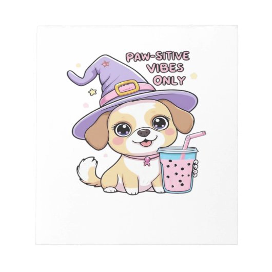 Nur positive Vibes Süßer Hund mit Bubble Tea Hal Notizblock (Vorderseite)
