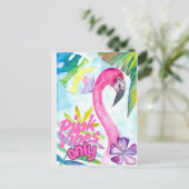 Nur rosa Vibes – Rosa Flamingo Postkarte (Stehend Vorderseite)