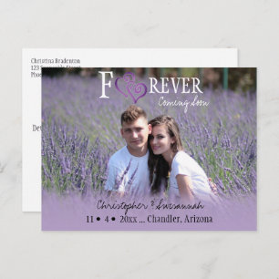 NUR Save the Date Lila miteinander verbundene Herz Ankündigungspostkarte