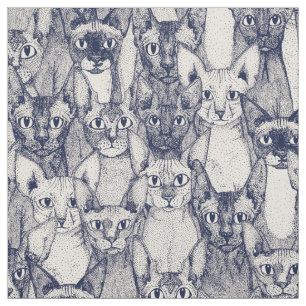Nur Sphyx-Katzen blau von Weiß Stoff