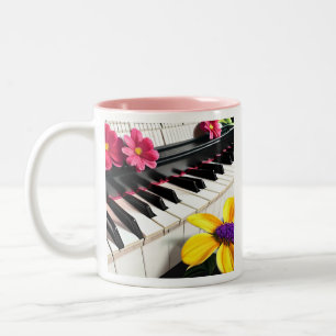 Nur spielen   Piano und farbenfrohe Blume Zweifarbige Tasse