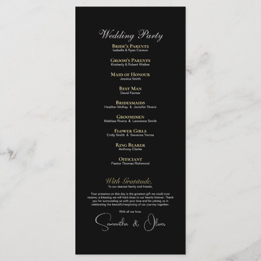 Nur Text-Minimal-Hochzeitsprogramm Programm (Rückseite)