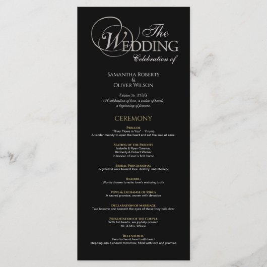 Nur Text-Minimal-Hochzeitsprogramm Programm (Vorderseite)