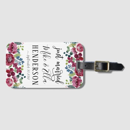 Nur verheiratet Burgundy Radiant Bloom Gepäckanhänger (Vorderseite (Horizontal))