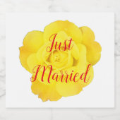 Nur verheiratet frisch Weds Hochzeit Gelben Rose C Schaumweinetikett (Einzelnes Label)