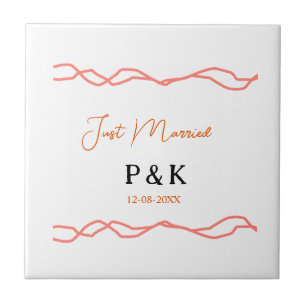 Nur verheiratet fügen Sie ein Paar Namen Datum rot Fliese