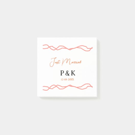 Nur verheiratet fügen Sie ein Paar Namen Datum rot Post-it Klebezettel (Vorderseite)