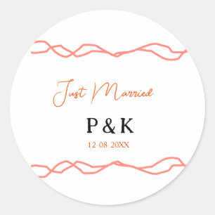 Nur verheiratet fügen Sie ein Paar Namen Datum rot Runder Aufkleber