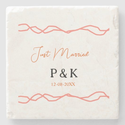 Nur verheiratet fügen Sie ein Paar Namen Datum rot Steinuntersetzer (Vorderseite)