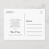 Nur verheiratet handgeschriebenes minimalistisches postkarte (Rückseite)