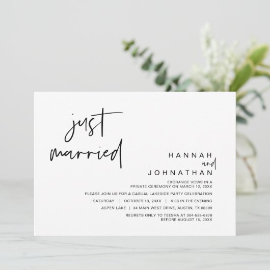 Nur verheiratet, Hochzeitsfeier Party Einladung (Stehend Vorderseite)