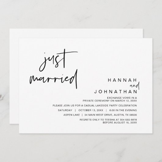 Nur verheiratet, Hochzeitsfeier Party Einladung (Vorne/Hinten)