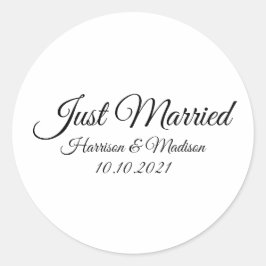 Nur verheiratet, individuelle Name Schwarz-weiße S Runder Aufkleber