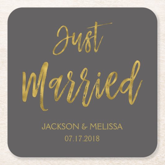 Nur verheiratet Karkohle Grau und Gold Foil Unters Rechteckiger Pappuntersetzer (Vorderseite)