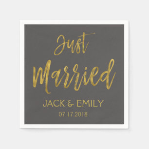 Nur verheiratet Kohle Grau und Gold Foil Napkins Serviette