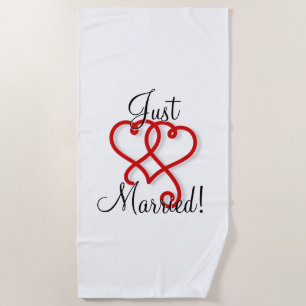 Nur verheiratet mit Red Linked Wirbel Hearts Strandtuch