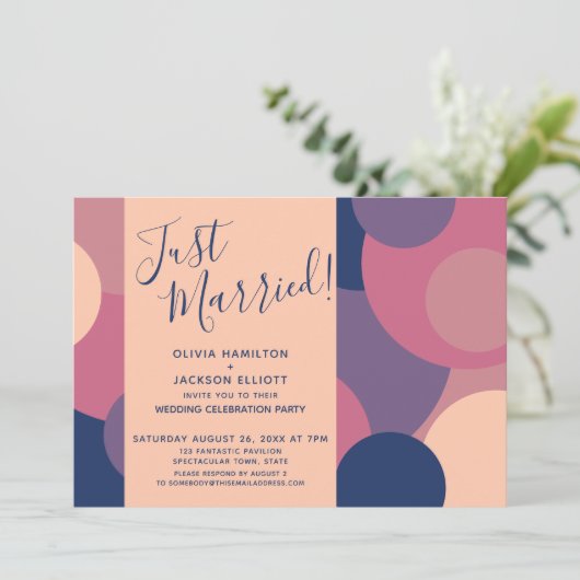 Nur verheiratet! Nur Empfang mit farbigen Kreisläu Einladung (Stehend Vorderseite)