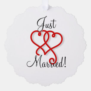Nur verheiratet Rot und Wirble Schwarze Herzen Ornament Karte