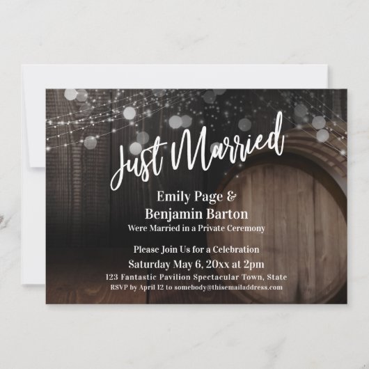 Nur verheiratet rustikale Holzhütte und Lichter Einladung (Vorderseite)
