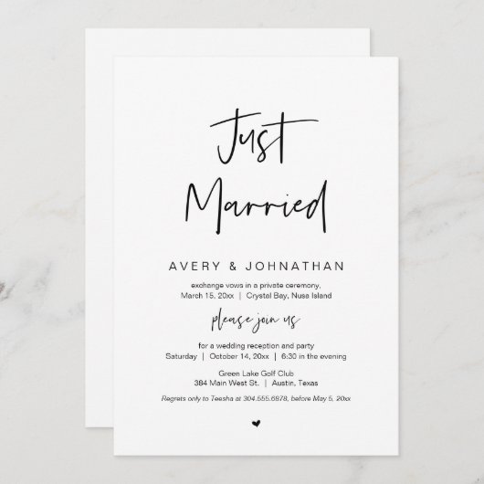 Nur verheiratet, schwarz, Hochzeitsfeier Party Einladung (Vorne/Hinten)