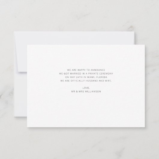 Nur verheiratet Thin Script Hochzeitsankündigung Dankeskarte (Rückseite)