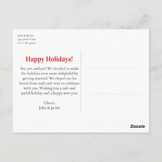 Nur verheiratet Weihnachten Urlaub Rot Moderne Postkarte (Rückseite)