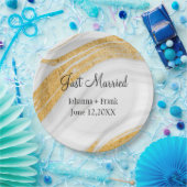 Nur verheiratet White und Gold Agate Pappteller (Party)