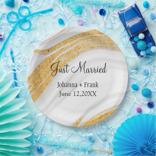 Nur verheiratet White und Gold Agate Pappteller (Party)