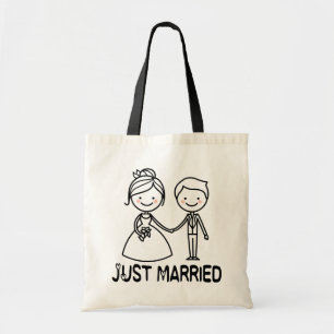 Nur verheiratete Cartoon Braut & Groom Black Wedge Tragetasche