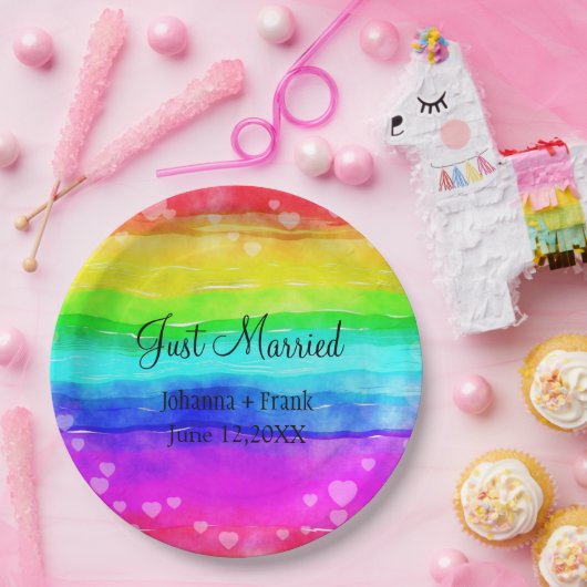 Nur verheiratete Regenbogenfarben Pappteller (Party)