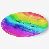 Nur verheiratete Regenbogenfarben Pappteller (Schrägansicht)