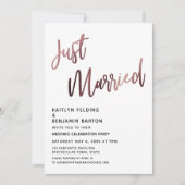 Nur verheiratete Rose Gold Hochzeit Empfang Einladung (Vorderseite)