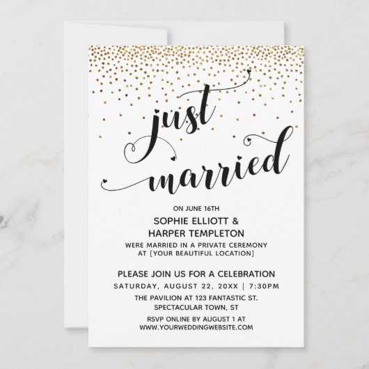 Nur verheiratete Skripte, Gold Confetti, Empfang-O Einladung (Vorderseite)