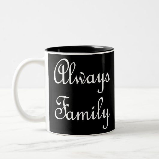 Nur weißer Familientext Zweifarbige Tasse (Links)