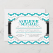 NUR Zickzack Hochzeitsempfehlung in Grau und Türki Einladung (Vorderseite)