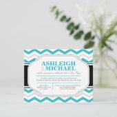 NUR Zickzack Hochzeitsempfehlung in Grau und Türki Einladung (Stehend Vorderseite)