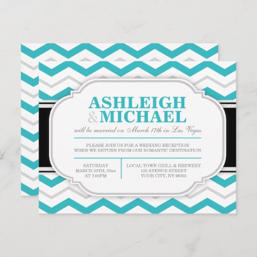 NUR Zickzack Hochzeitsempfehlung in Grau und Türki Einladung (Vorne/Hinten)