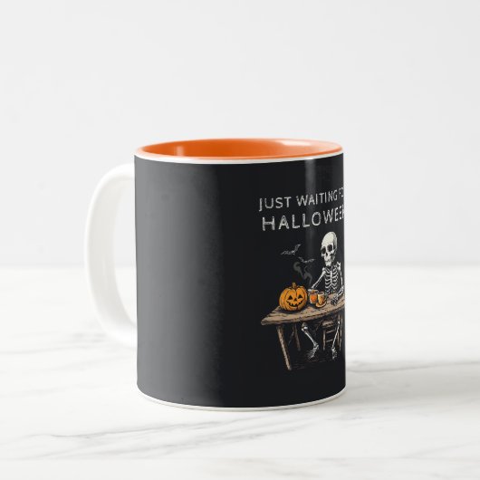 "Nur zu Halloween-Tasse Gewartet | Funny Skeleton Zweifarbige Tasse (Vorderseite Links)