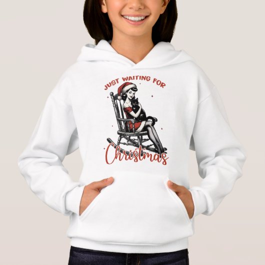Nur zu Weihnachten Gewartet mit Retro Girl & Cat H Hoodie (Vorderseite)