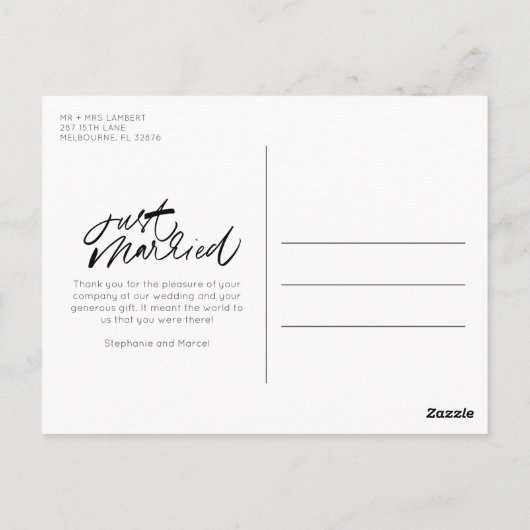 Nur zwei Foto Hochzeit Danke Postkarte (Rückseite)