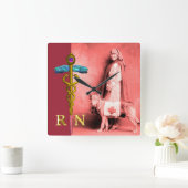 NURG- UND RÜCKWÜRDIGUNGSHUND/Gold Caduceus RN-Embl Quadratische Wanduhr (Zuhause)