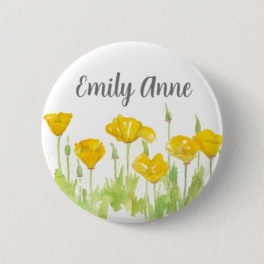 Nurname Tag California Poppy Wildblumen Button (Vorderseite)