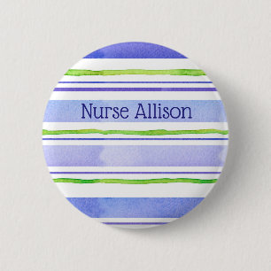 Nurname Tag Periwinkle Blue Watercolor Streifen Button