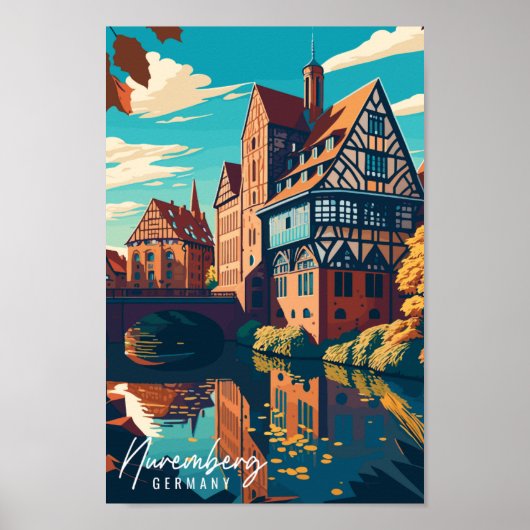 Nürnberg Deutschland Vintage Reise Illustration Poster (Vorne)
